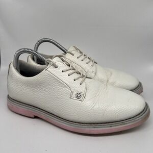 G/Fore G Fore Gallivanter White Pebble Leather Golf Shoes Pink Mens 8.5 Women 10